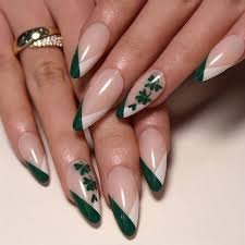 Green French tip nails